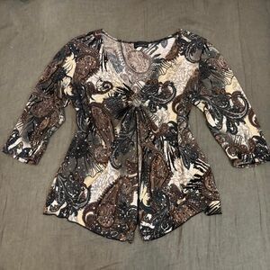 brittany black paisley blouse with o-ring and open waist